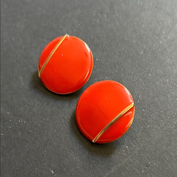 Chic Vintage Red and Gold Statement Button Earrings, For Pierces Ears - Picture 3 of 8
